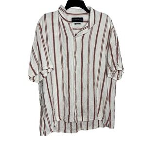 Aerie Red White Striped Linen Blend Button‎ Shirt Large Coastal Casual Tunic